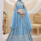 Jyoti Fashion Women's Sky Blue Georgette Sequins Zari Embroidered Lehenga Choli & Dupatta | Swadesiicart