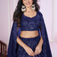 Jyoti Fashion Women's Navy Blue Georgette Sequins Thread Embroidered Lehenga Choli & Dupatta | Swadesiicart