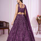 Jyoti Fashion Women's Purple Georgette Sequins Thread Embroidered Lehenga Choli & Dupatta