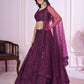 Jyoti Fashion Women's Wine Soft Net Sequins Thread Embroidered Lehenga Choli & Dupatta | Swadesiicart
