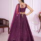 Jyoti Fashion Women's Wine Soft Net Sequins Thread Embroidered Lehenga Choli & Dupatta | Swadesiicart