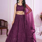 Jyoti Fashion Women's Wine Soft Net Sequins Thread Embroidered Lehenga Choli & Dupatta | Swadesiicart
