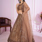 Jyoti Fashion Women's Brown Soft Net Sequins Thread Embroidered Lehenga Choli & Dupatta | Swadesiicart