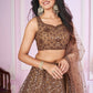 Jyoti Fashion Women's Brown Soft Net Sequins Thread Embroidered Lehenga Choli & Dupatta | Swadesiicart
