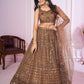Jyoti Fashion Women's Brown Soft Net Sequins Thread Embroidered Lehenga Choli & Dupatta | Swadesiicart