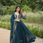 Jyoti Fashion Women's Rama Faux Blooming Sequins with Zari Embroidered Long Anarkali Sets | Swadesiicart