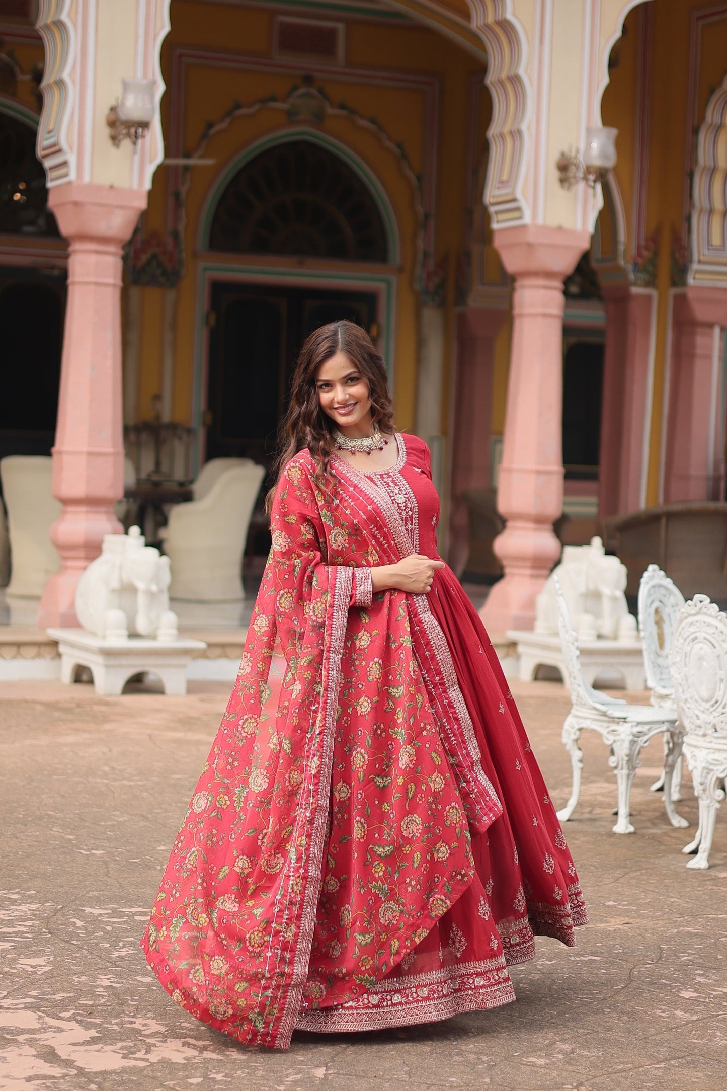 Jyoti Fashion Women's Maroon Chinon Rich Sequins Embroidered Long Anarkali Sets | Swadesiicart