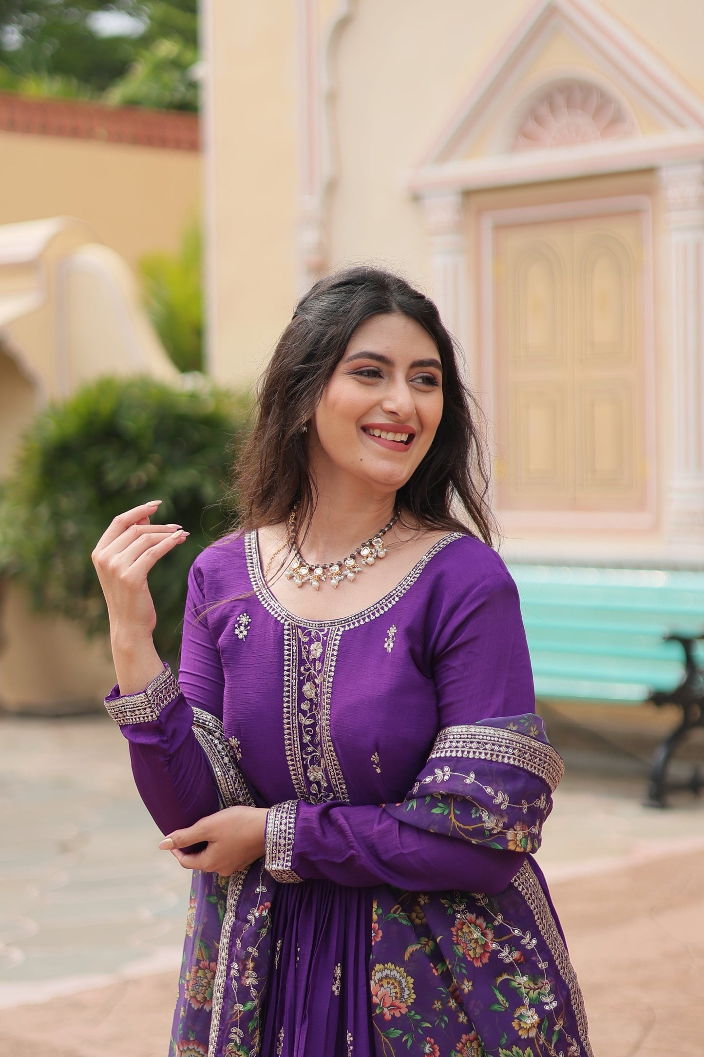 Jyoti Fashion Women's Purple Chinon Rich Sequins Embroidered Long Anarkali Sets | Swadesiicart