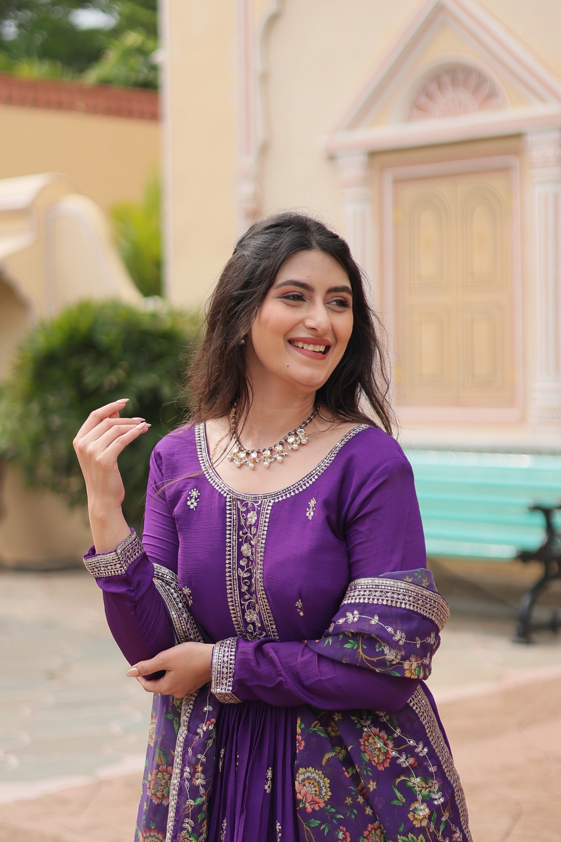Jyoti Fashion Women's Purple Chinon Rich Sequins Embroidered Long Anarkali Sets | Swadesiicart