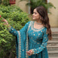 Jyoti Fashion Women's Rama Chinon Rich Sequins Embroidered Kurta Set with Dupatta | Swadesiicart