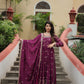 Jyoti Fashion Women's Wine Chinon Rich Sequins Embroidered Kurta Set with Dupatta | Swadesiicart