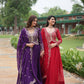 Jyoti Fashion Women's Purple & Red Faux Blooming Sequins Zari Embroidered Long Anarkali Combo Sets | Swadesiicart