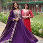 Jyoti Fashion Women's Purple & Red Faux Blooming Sequins Zari Embroidered Long Anarkali Combo Sets | Swadesiicart