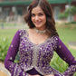 Jyoti Fashion Women's Purple Faux Blooming Sequins Zari Embroidered Long Anarkali Sets | Swadesiicart