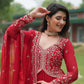 Jyoti Fashion Women's Red Faux Blooming Sequins Zari Embroidered Long Anarkali Sets | Swadesiicart