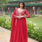 Jyoti Fashion Women's Red Faux Blooming Sequins Zari Embroidered Long Anarkali Sets | Swadesiicart
