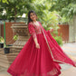 Jyoti Fashion Women's Rani Pink Faux Blooming Sequins Zari Embroidered Long Anarkali Sets | Swadesiicart