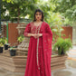 Jyoti Fashion Women's Rani Pink Faux Blooming Sequins Zari Embroidered Long Anarkali Sets | Swadesiicart
