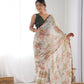 Jyoti Fashion Women's Off-White Georgette Printed Designer Saree with Blouse | Swadesiicart