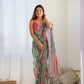 Jyoti Fashion Women's Green Chinon Print with Mirror Work Designer Saree with Blouse | Swadesiicart