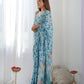 Jyoti Fashion Women's Sky Blue Chinon Print with Mirror Work Designer Saree with Blouse | Swadesiicart