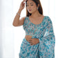 Jyoti Fashion Women's Sky Blue Chinon Print with Mirror Work Designer Saree with Blouse | Swadesiicart