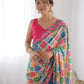 Jyoti Fashion Women's Multicolor Chinon Print with Mirror Work Designer Saree with Blouse | Swadesiicart