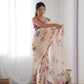 Jyoti Fashion Women's Off White Chinon Print with Mirror Work Designer Saree with Blouse | Swadesiicart
