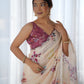 Jyoti Fashion Women's Off White Chinon Print with Mirror Work Designer Saree with Blouse | Swadesiicart