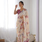 Jyoti Fashion Women's Off White Chinon Print with Mirror Work Designer Saree with Blouse | Swadesiicart