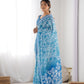 Jyoti Fashion Women's Sky Blue Chinon Print with Mirror Work Designer Saree with Blouse | Swadesiicart