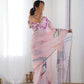 Jyoti Fashion Women's Peach Chinon Print with Mirror Work Designer Saree with Blouse | Swadesiicart