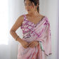 Jyoti Fashion Women's Peach Chinon Print with Mirror Work Designer Saree with Blouse | Swadesiicart