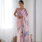 Jyoti Fashion Women's Peach Chinon Print with Mirror Work Designer Saree with Blouse | Swadesiicart