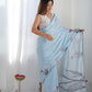 Jyoti Fashion Women's Sky Blue Chinon Print with Mirror Work Designer Saree with Blouse | Swadesiicart