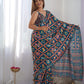 Jyoti Fashion Women's Teal Chinon Print with Mirror Work Designer Saree with Blouse | Swadesiicart