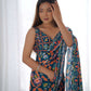 Jyoti Fashion Women's Teal Chinon Print with Mirror Work Designer Saree with Blouse | Swadesiicart