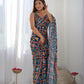 Jyoti Fashion Women's Teal Chinon Print with Mirror Work Designer Saree with Blouse | Swadesiicart