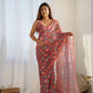 Jyoti Fashion Women's Maroon Chinon Print with Mirror Work Designer Saree with Blouse | Swadesiicart