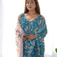 Jyoti Fashion Women's Blue Chinon Print with Mirror Work Designer Saree with Blouse | Swadesiicart