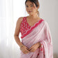 Jyoti Fashion Women's Pink Chinon Print with Mirror Work Designer Saree with Blouse | Swadesiicart