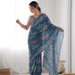 Jyoti Fashion Women's Multicolor Chinon Print with Mirror Work Designer Saree with Blouse | Swadesiicart