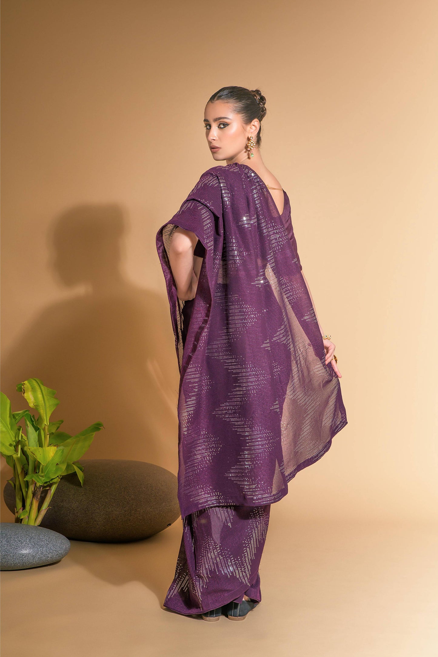 Jyoti Fashion Women's Wine Georgette Sequins Embroidered Designer Saree with Blouse | Swadesiicart