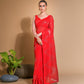 Jyoti Fashion Women's Red Georgette Sequins Embroidered Designer Saree with Blouse | Swadesiicart