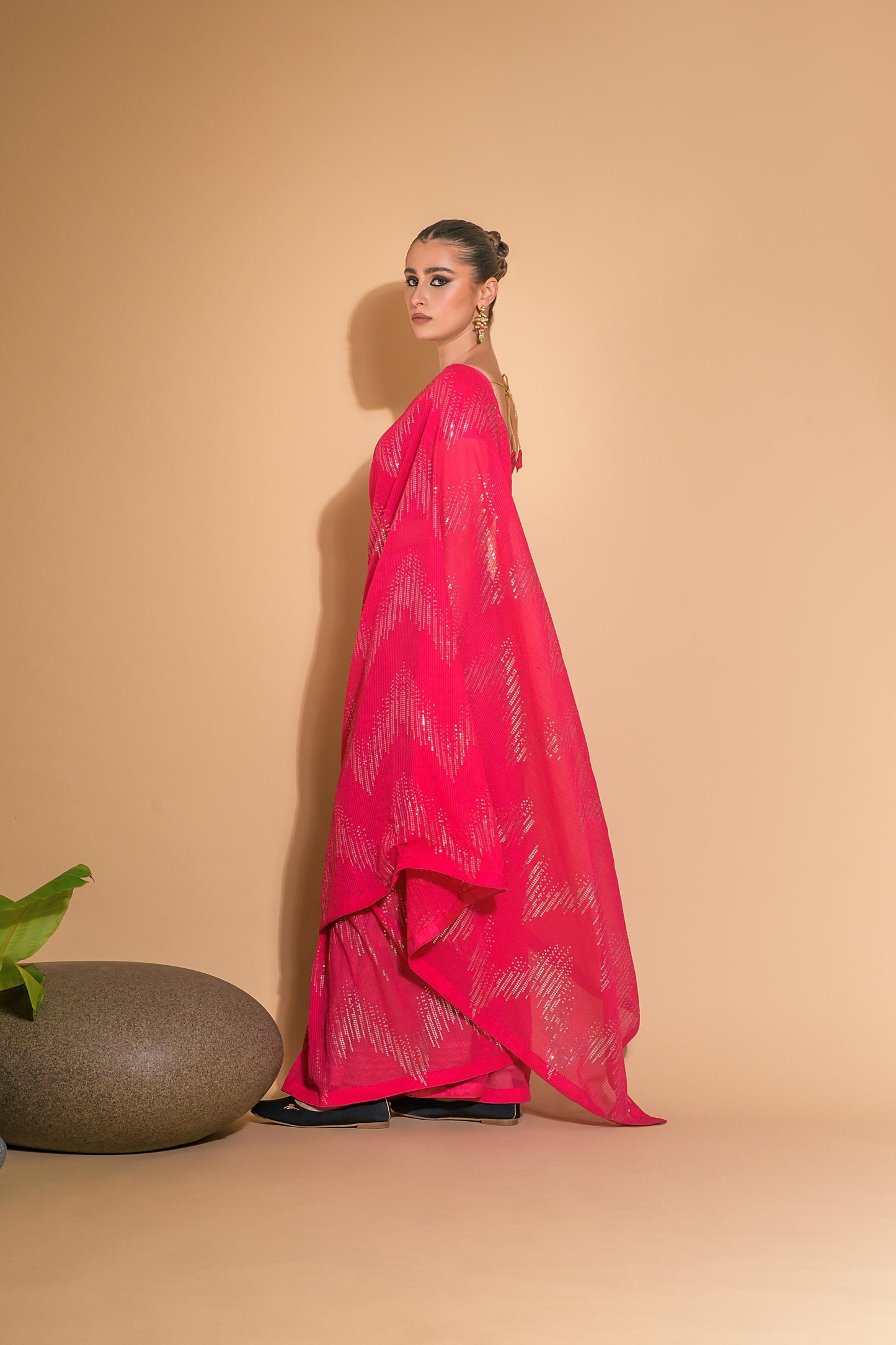 Jyoti Fashion Women's Pink Georgette Sequins Embroidered Designer Saree with Blouse | Swadesiicart