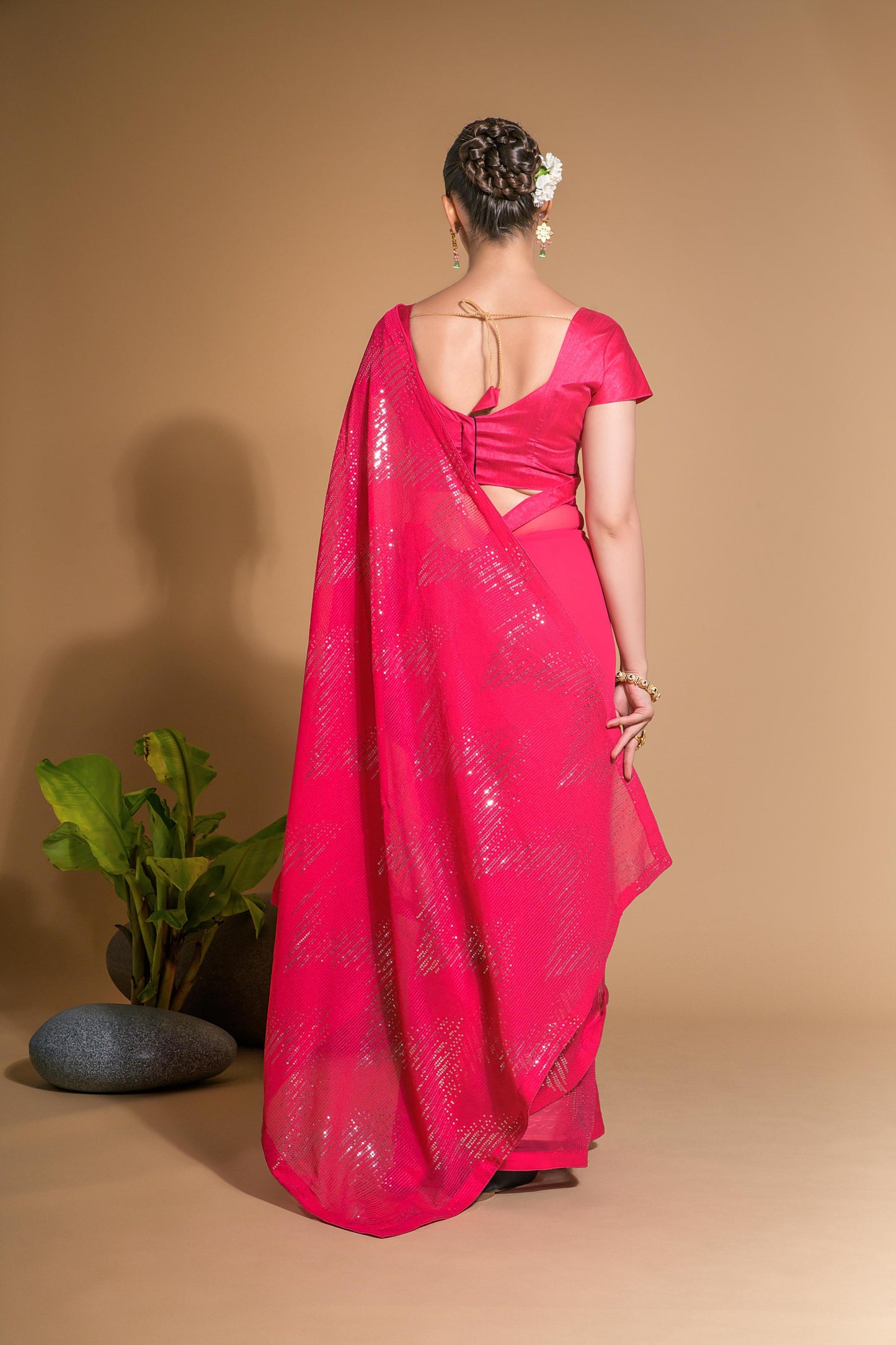 Jyoti Fashion Women's Pink Georgette Sequins Embroidered Designer Saree with Blouse | Swadesiicart