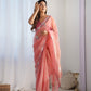 Jyoti Fashion Women's Peach Net Sequins Embroidered Designer Saree with Blouse | Swadesiicart