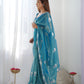 Jyoti Fashion Women's Blue Net Sequins Embroidered Designer Saree with Blouse | Swadesiicart