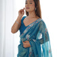 Jyoti Fashion Women's Blue Net Sequins Embroidered Designer Saree with Blouse | Swadesiicart