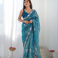 Jyoti Fashion Women's Blue Net Sequins Embroidered Designer Saree with Blouse | Swadesiicart